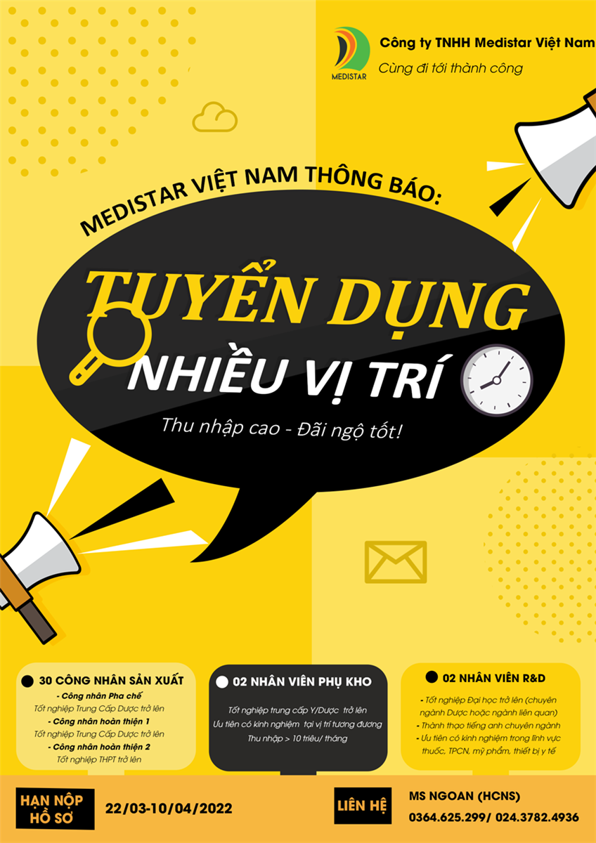 Medistar Việt Nam tuyển dụng tháng 3 - Thu nhập cao & đãi ngộ tốt!