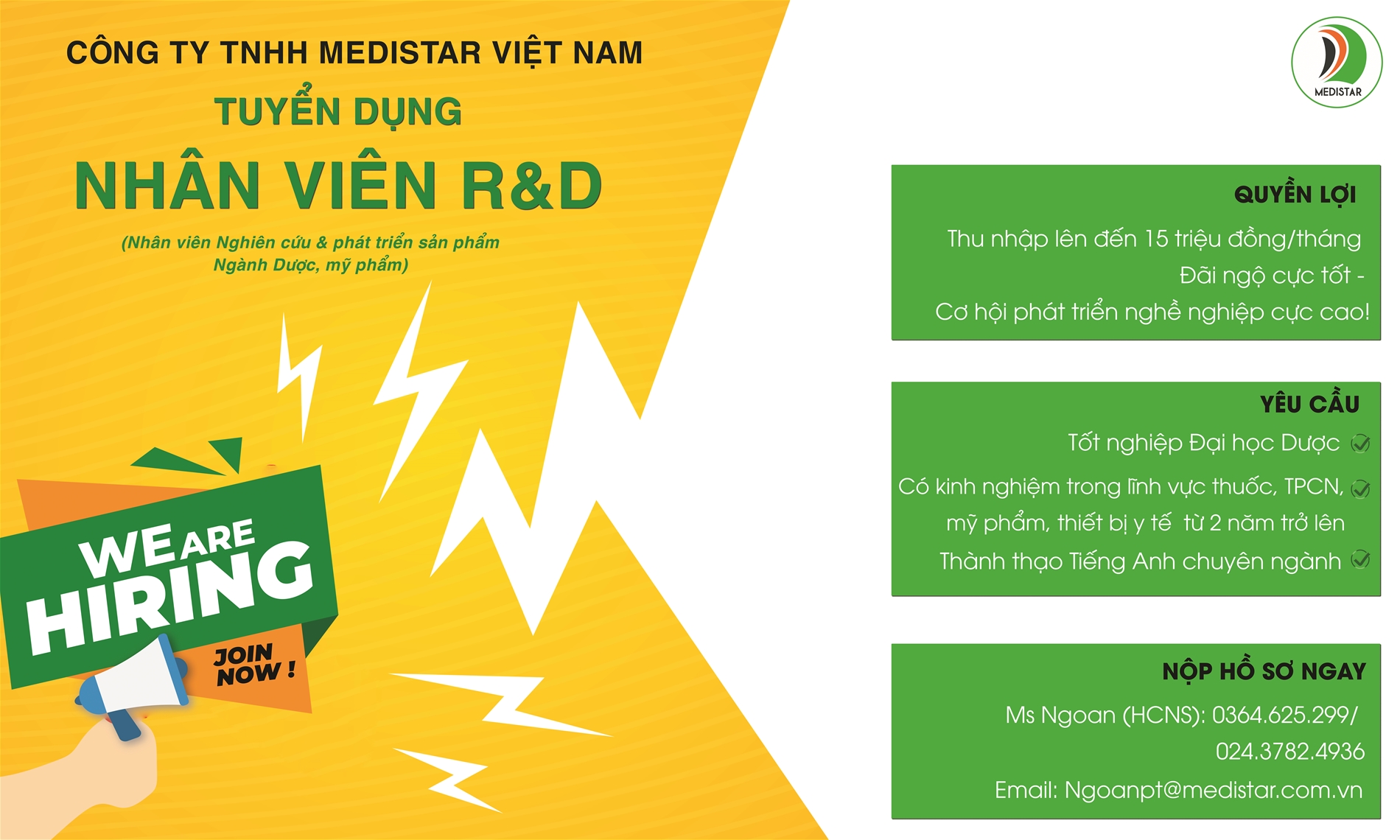 Medistar Việt Nam tuyển dụng nhân viên R&D