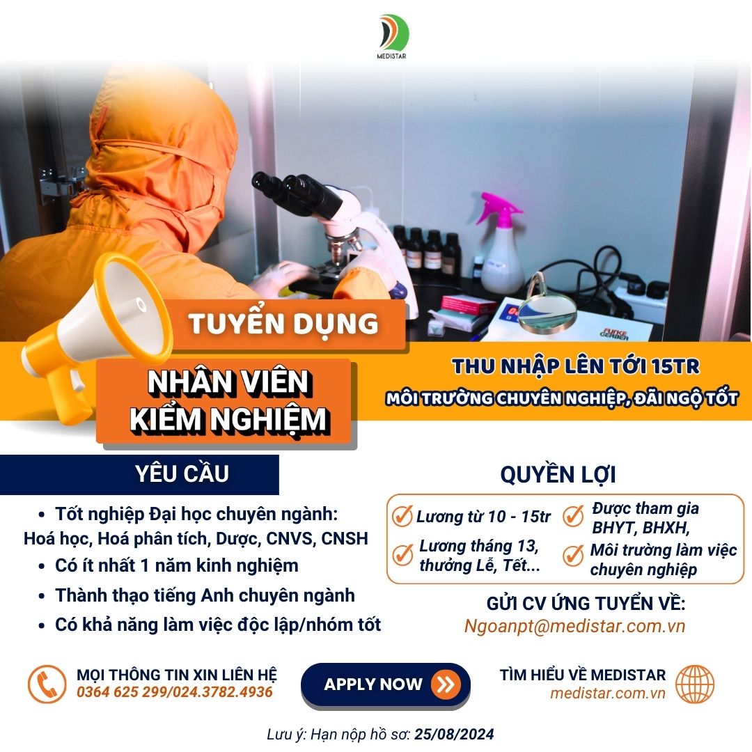 Medistar tuyển nhân viên kiểm nghiệm