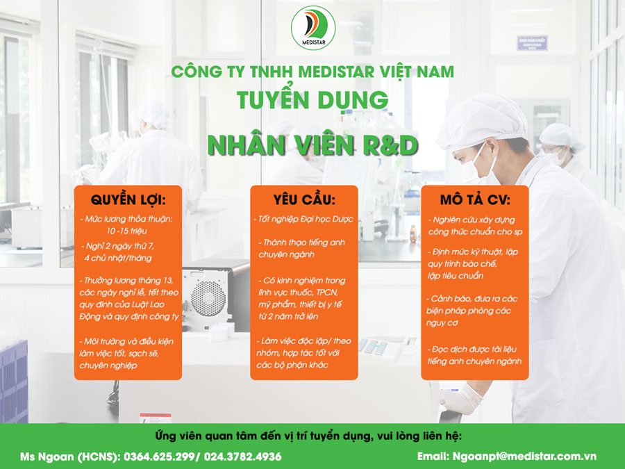 Medistar Việt Nam tuyển dụng nhân viên R&D