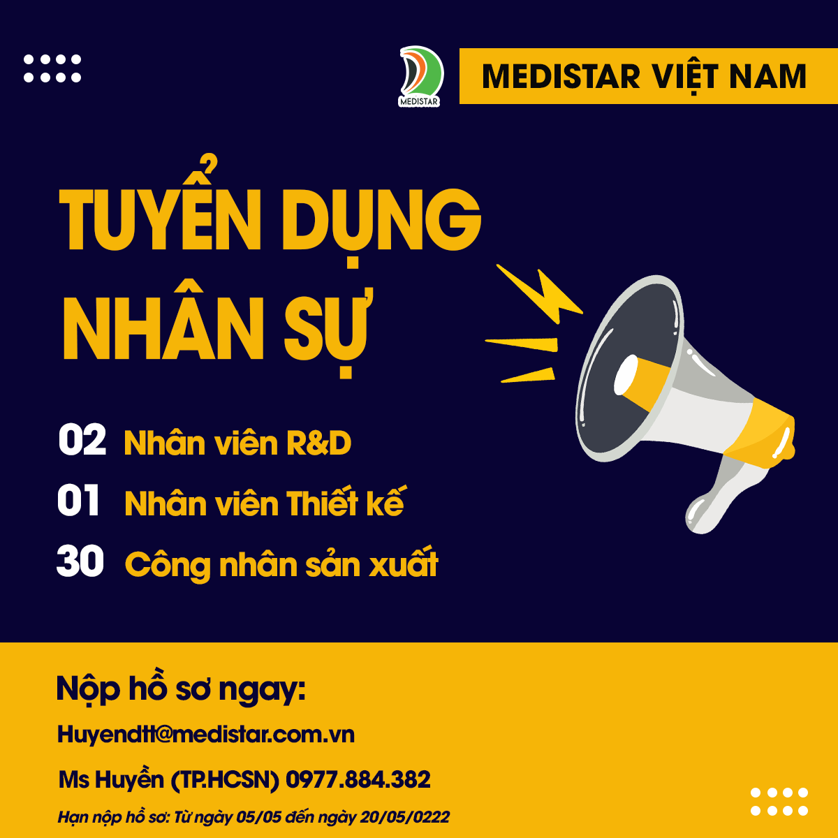 Cơ hội nghề nghiệp hấp dẫn - Medistar Việt Nam thông báo tuyển dụng nhân sự tháng 5!