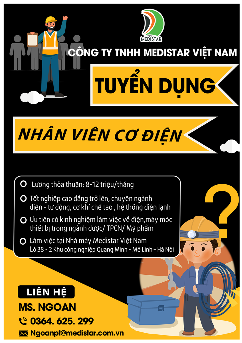 Medistar Việt Nam tuyển dụng nhân viên cơ điện