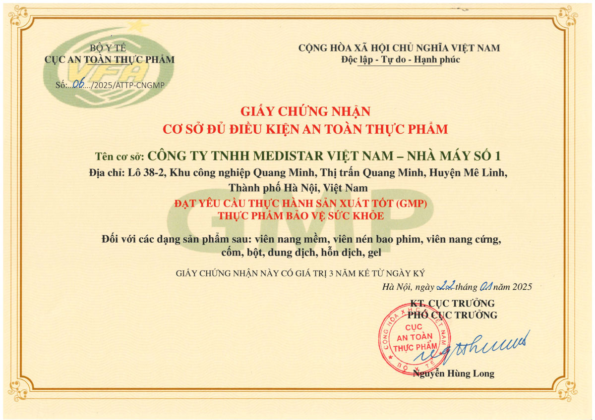 chứng nhận GMP 2025 Medistar Việt Nam